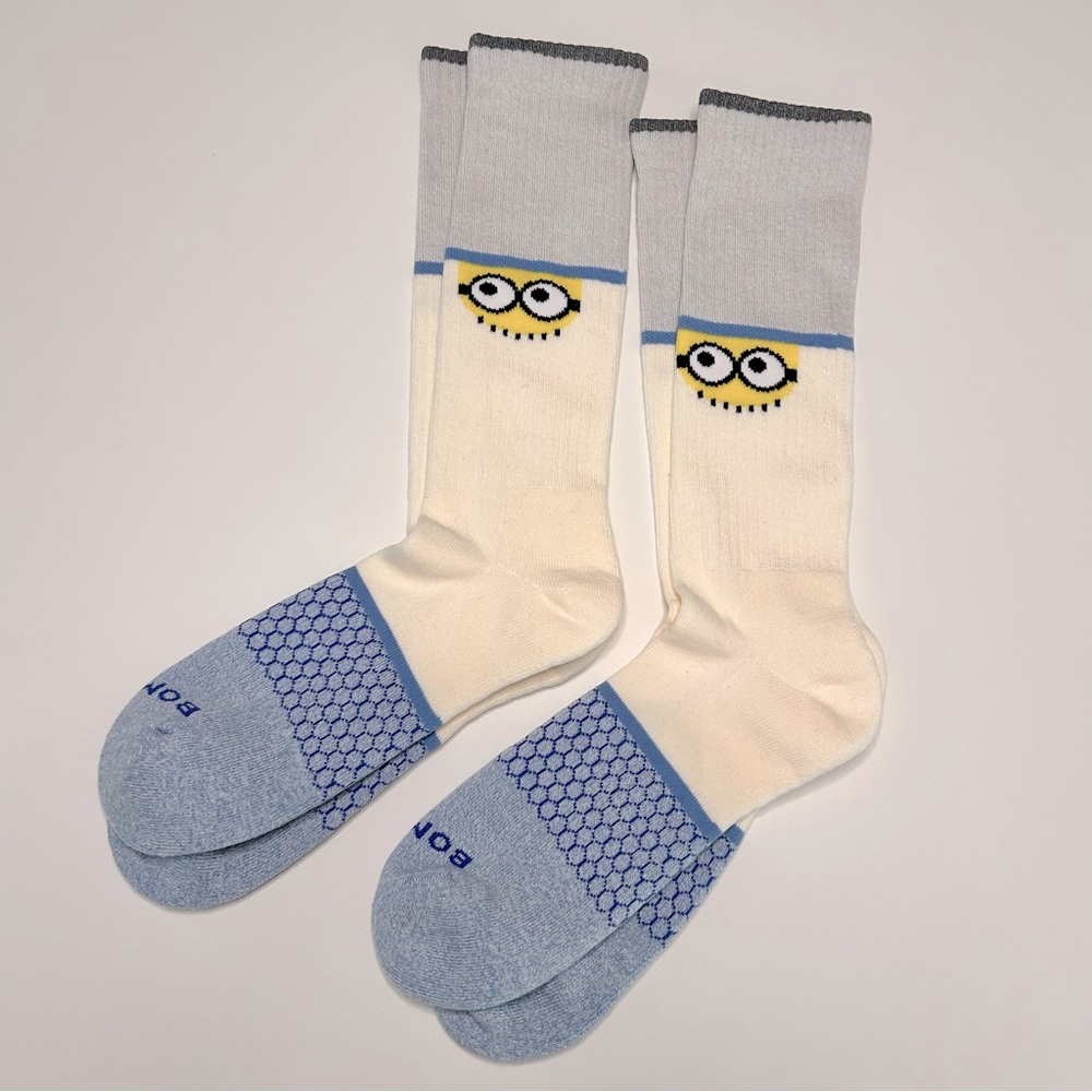 Bombas New 2 pair Minions Calf Socks XL Soft White Blue Gray Yellow X Large
